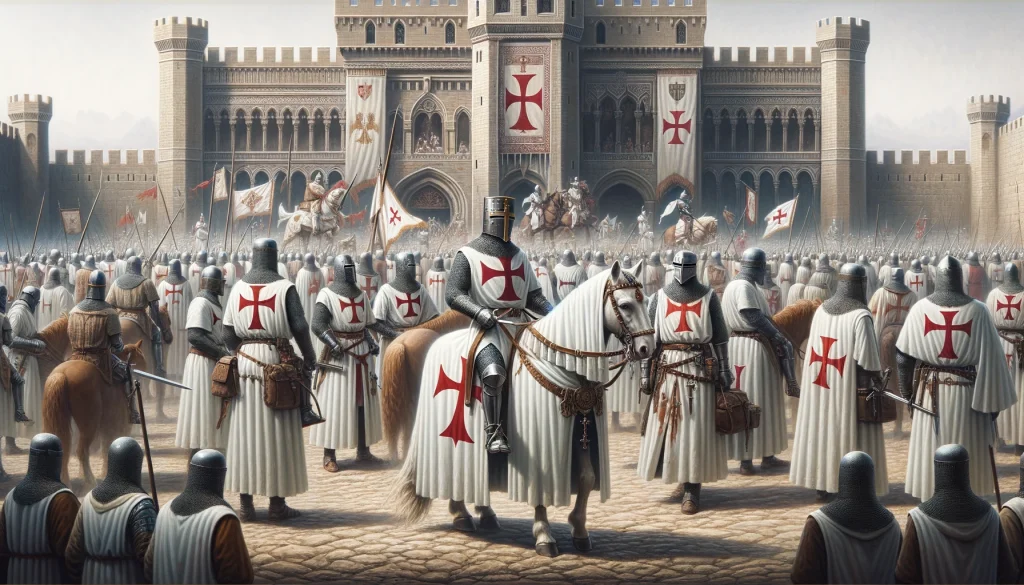 En bild på tempelriddare i Tempelherreorden