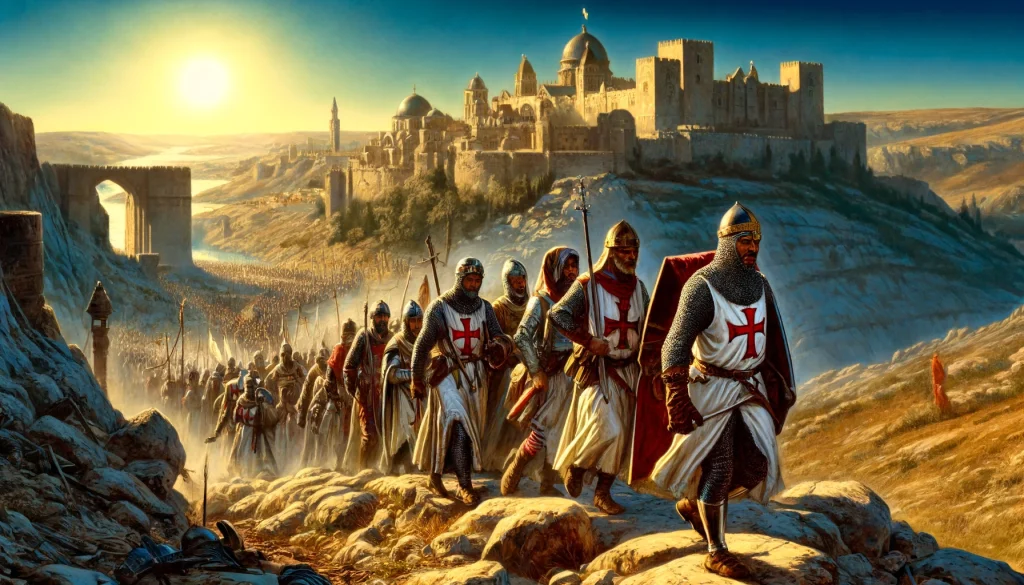En bild som visar korsfarare i det första Korståget
