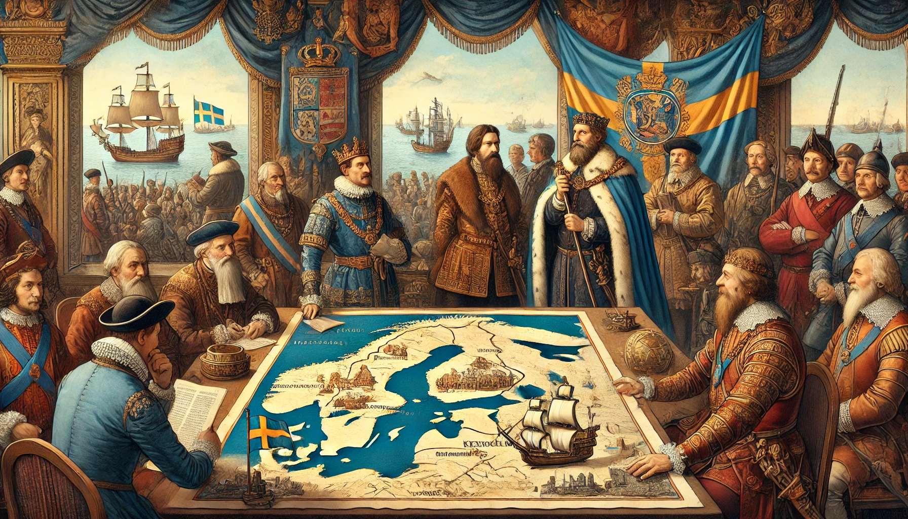 Gustav II Adolfs strategiska framgångar i öster, med fokus på freden i Stolbova 1617. Bilden fångar både diplomati och Sveriges territoriella vinster.