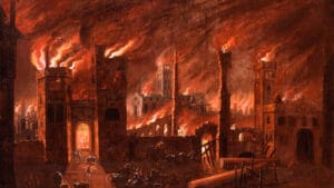 1666 svepte en förödande brand genom London och förstörde 13 200 hus, 87 församlingskyrkor, The Royal Exchange, Guildhall och St. Paul's Cathedral.