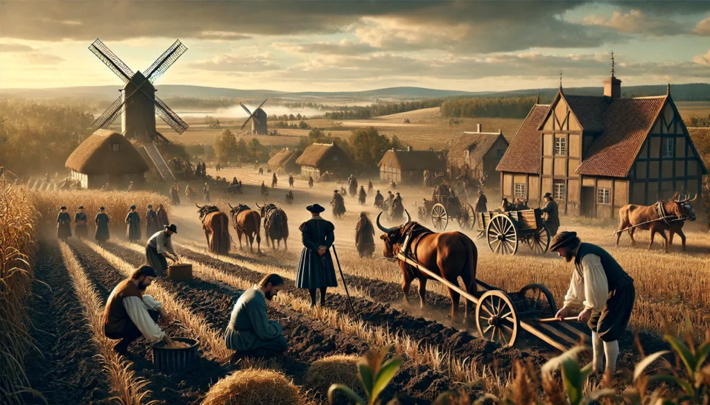 Bönderna fick krav på att leverera spannmål och boskap till staten, vilket ledde till effektivare odlingsmetoder.