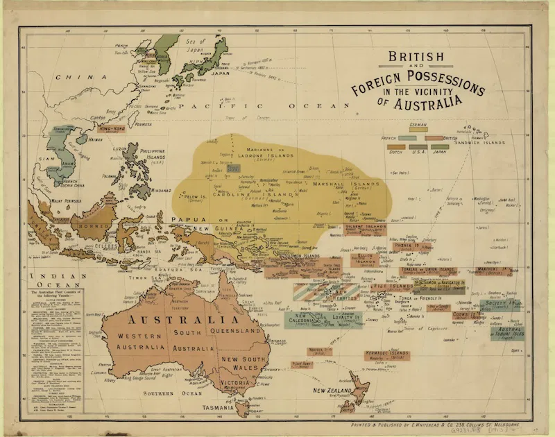 ”Brittiska och utländska besittningar i närheten av Australien”, ca 1913–14.