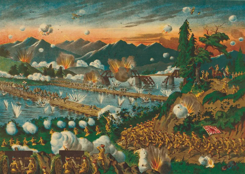 Den japanska armén i strid mot den tysk-österrikiska armén nära Usri, Sibirien, japansk tryck, ca 1919. Library of Congress.