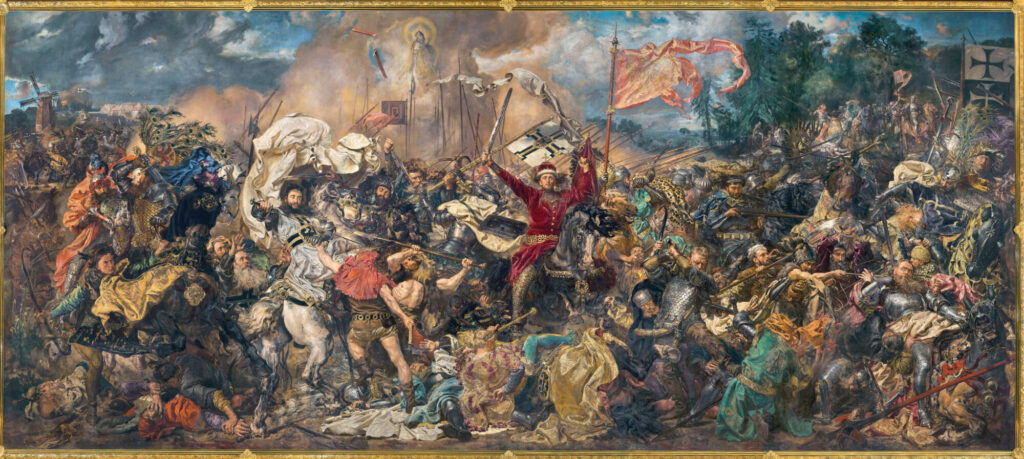 Jan Matejkos målning från 1800-talet skildrar den polsk-litauiska arméns seger över den tyska Tyska orden vid Tannenberg år 1480. Den polske kungen Vladislav II Jagiello, klädd i rött och med en krona på huvudet, leder den allierade armén.
