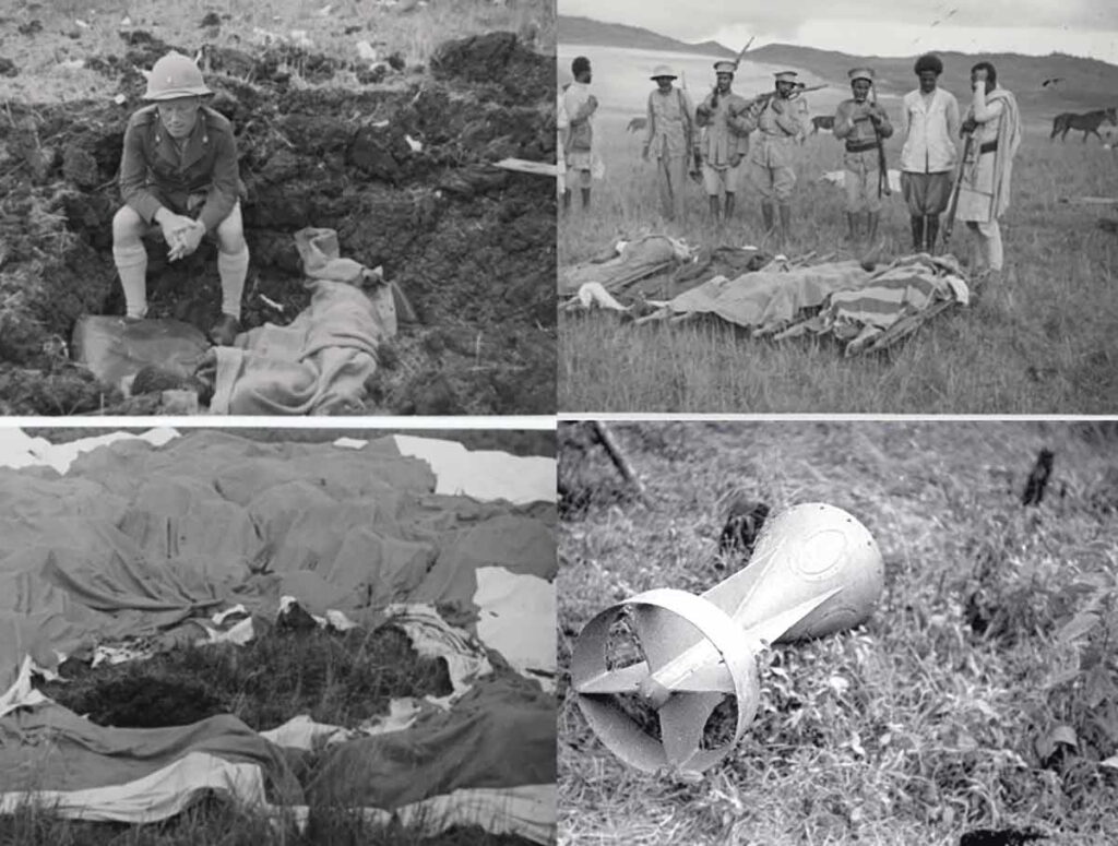 Efterdyningarna av bombningen av ett brittiskt fältlasarett.