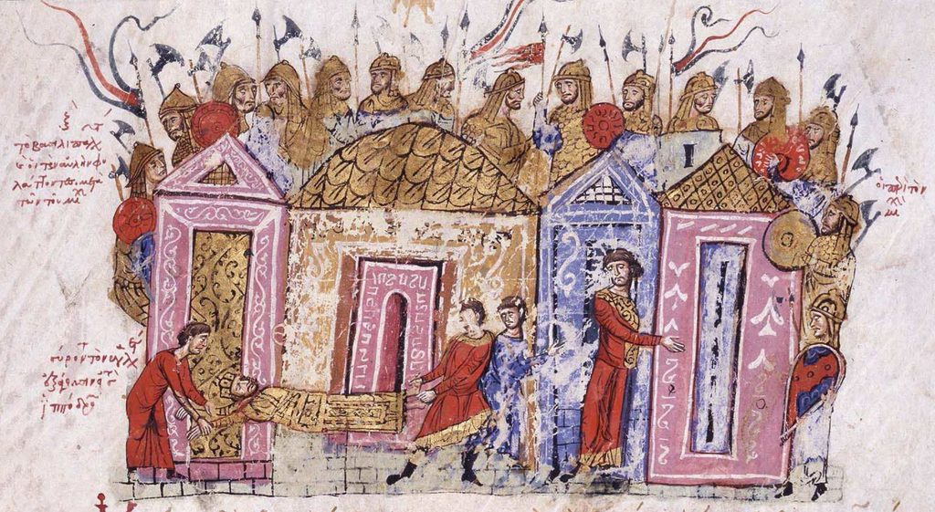 The body of Leo V is dragged to the Hippodrome through the Skyla Gate